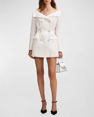 Metallic Bouclé Double-Breasted Mini Dress
