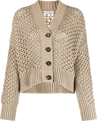Ajour-knit V-neck cardigan