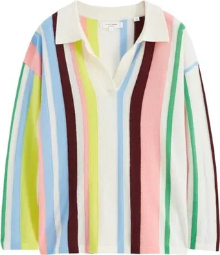 Cashmere Stripe Polo Sweater