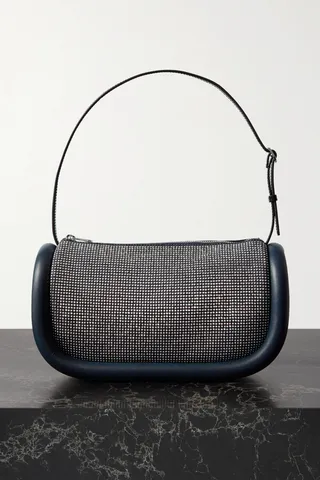 JW Anderson - Bumper-15 Leather-trimmed Crystal-embellished Denim Shoulder Bag - Blue