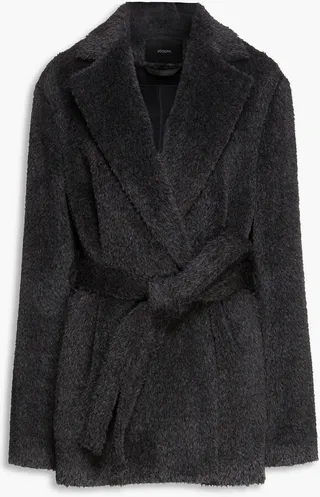 Cenda belted mélange alpaca and wool-blend faux fur coat