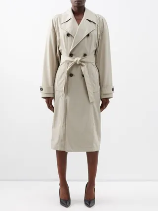 Double-breasted Belted Cotton-blend Trench Coat