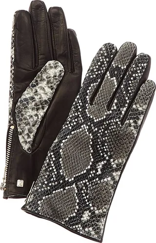 Bruno Magli Cashmere-Lined Snake-Embossed Leather Gloves