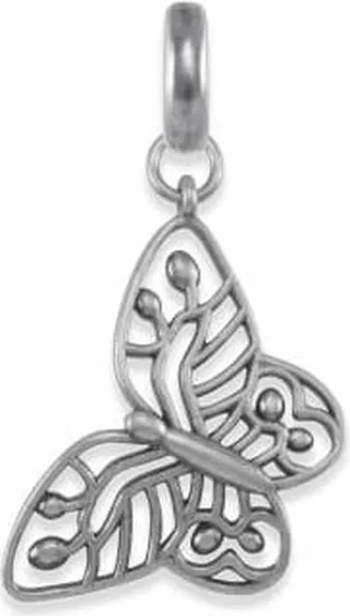 Breast Cancer Butterfly Charm in Vintage Silver