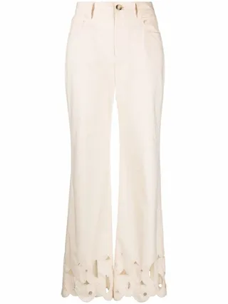 Embroidered Straight-Leg Trousers