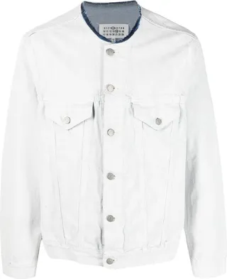 Cracked Collarless Denim Jacket