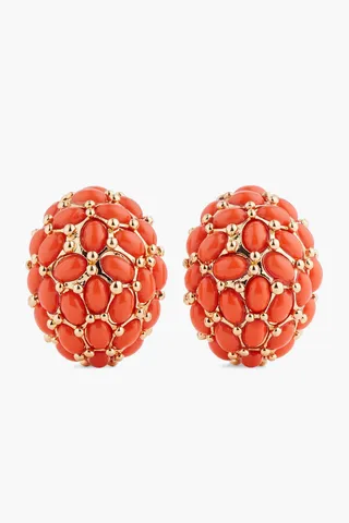 Gold-plated stone clip earrings