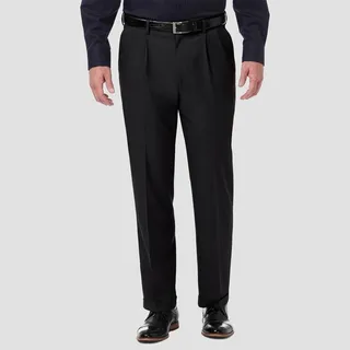 Haggar Men's Premium Comfort 4-Way Stretch Classic Pleated Dress Pants - Black 34x30