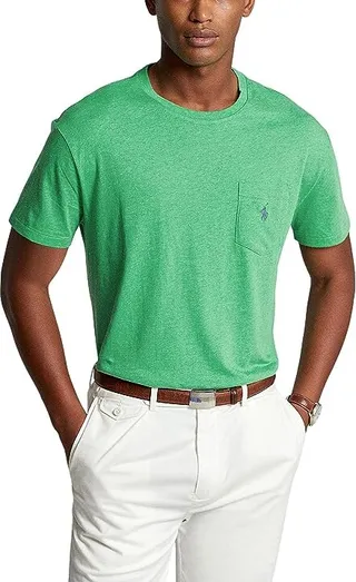 Polo Ralph Lauren Classic Fit Jersey Pocket T-Shirt (Palm Green Heather) Men's Clothing