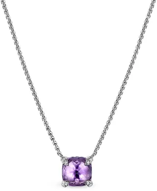 8mm sterling silver Chatelaine amethyst and diamond pendant necklace