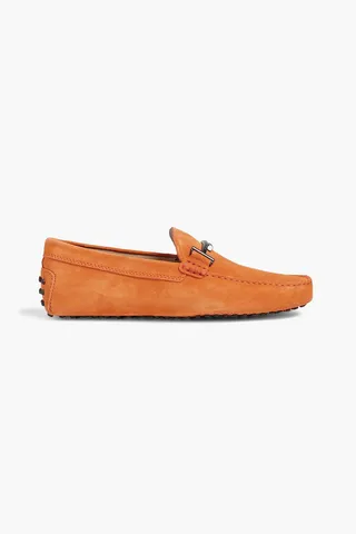 Double T embellished suede driving shoes