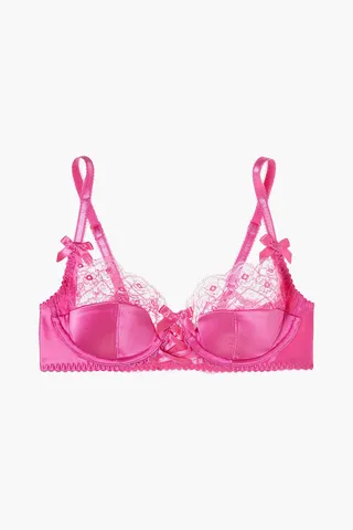 Ayla Leavers lace and picot-trimmed stretch-silk satin and stretch-tulle underwired balconette bra
