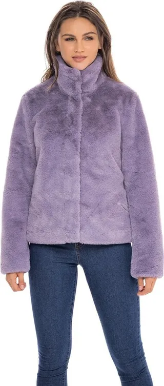 Sebby Womens Contemporary Fit Long Sleeve Faux Fur Jacket - Purple Large