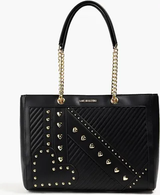 Embellished quilted faux leather tote
