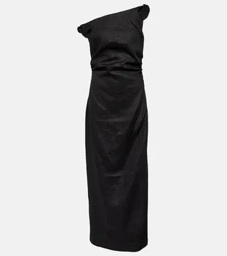 One-shoulder linen maxi dress