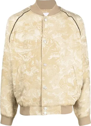 Marbled Logo-Embroidered Bomber Jacket