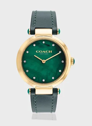 Green Calfskin Analog Watch