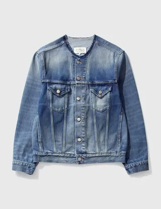 Cropped Collarless Denim Jacket