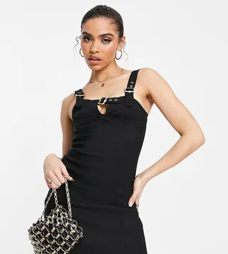 ASYOU buckle strap mini dress in black