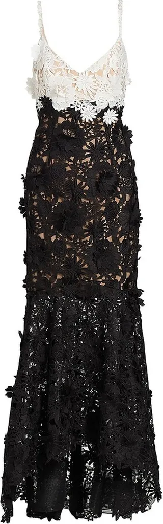 3D Guipure Lace V-Neck Gown