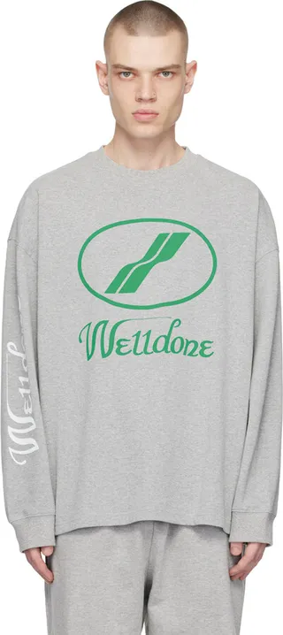 We11done Gray Printed Long Sleeve T-Shirt