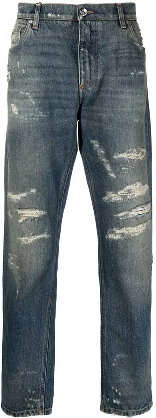 Distressed Straight-Leg Jeans
