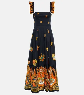 Printed poplin maxi dress