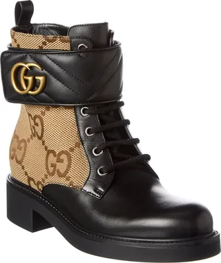 Gucci Double G Gg Canvas & Leather Combat Boot