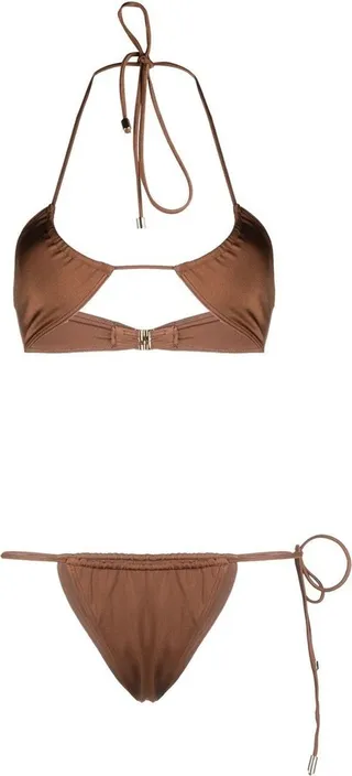 Halterneck Tie-Fastening Bikini Set