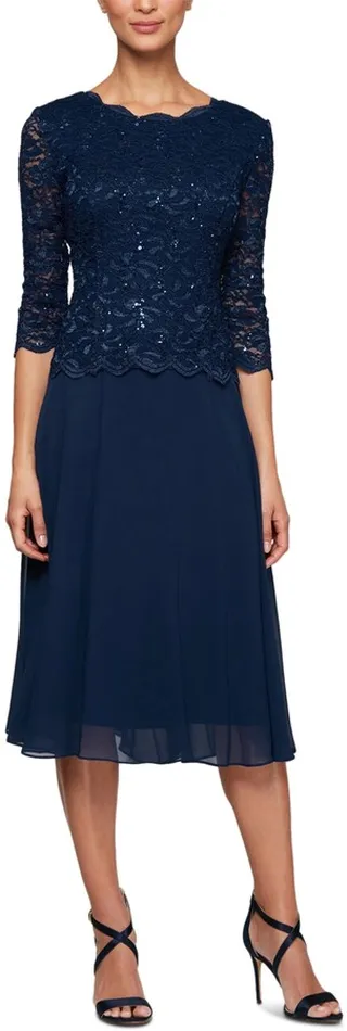 Alex Evenings Sequined Lace Contrast Dress