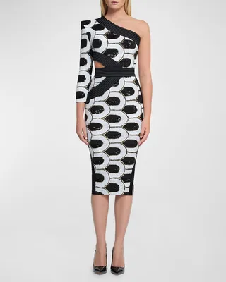 Lythion One-Shoulder Sequined Cutout Midi Dress
