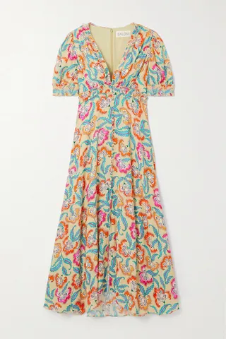 Saloni - Lea Floral-print Ecovero-blend Crepe Maxi Dress - Blue