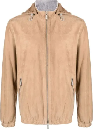 Zip-Up Hooded Leather Jacket