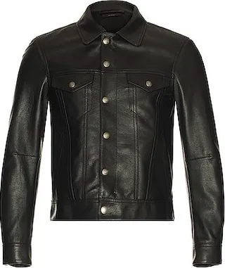 TOM FORD Soft Grain Leather Zip Jean Jacket in Black