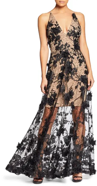 Sidney Deep V-Neck 3D Lace Gown