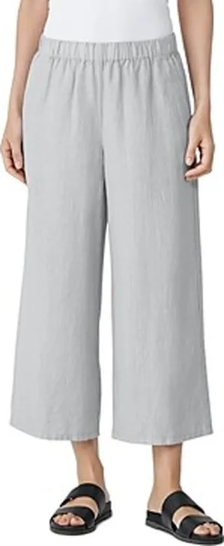 Eileen Fisher Petites Organic Linen Wide Leg Cropped Pants