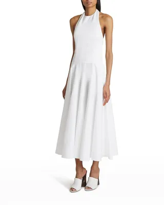 Dropped-Waist Halter Midi Dress