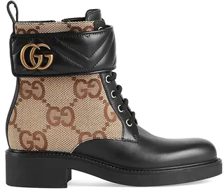 Logo-Print Canvas & Leather Combat Boots