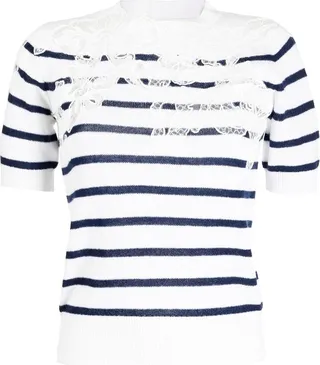 lace-embroidery cashmere T-shirt