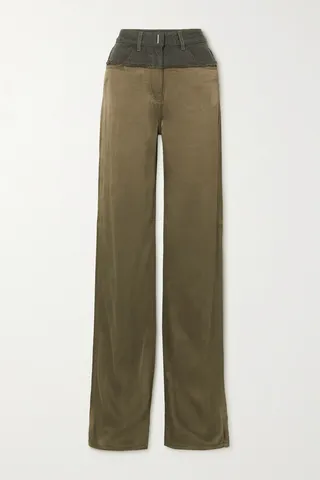 Givenchy - Distressed Denim And Satin Straight-leg Pants - Green