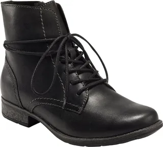 Adara Womens Leather Block Heels Combat & Lace-up Boots