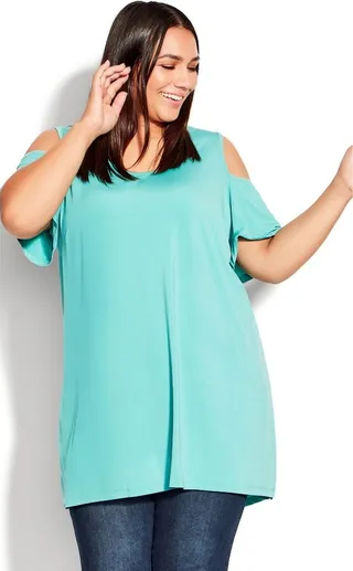 AVENUE | Women's Plus Size Claire Cold Shoulder Tunic - jade - 18W