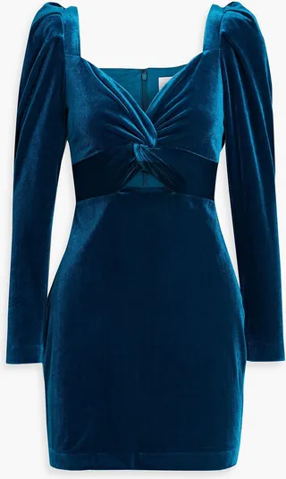 Cutout twist-front velvet mini dress