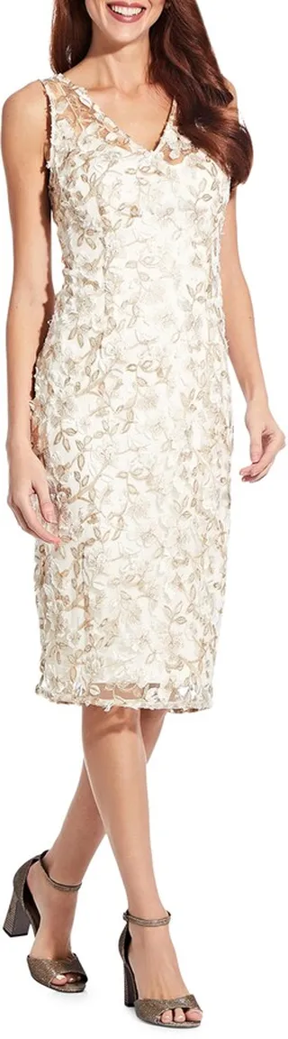 Embroidered Sleeveless Sheath Dress