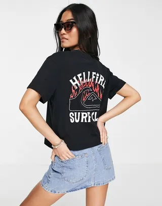 Quiksilver x Stranger Things Hell Fire 86 cropped T-shirt in black