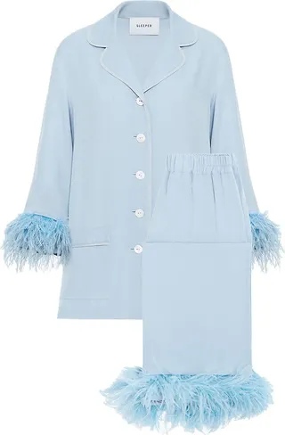 Feather-Embellished Pajama Set