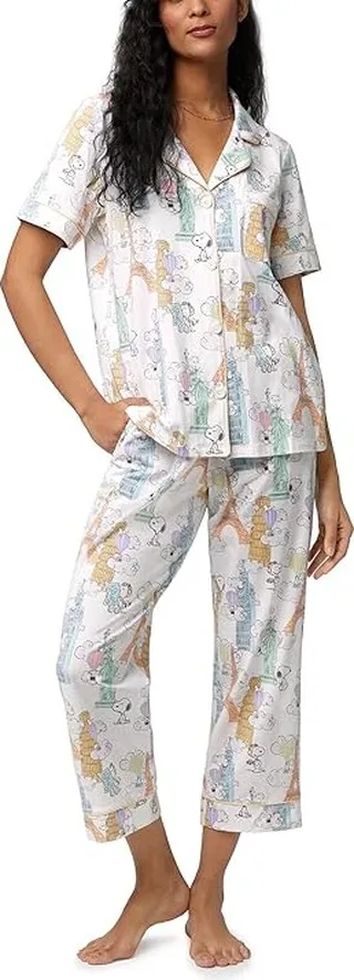 Bedhead PJs Short Sleeve Cropped PJ Set (Bon Voyage Snoopy) Women's Pajama Sets