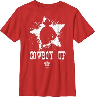 Boy's Professional Bull Riders Cowboy Up T-Shirt - Red - Medium
