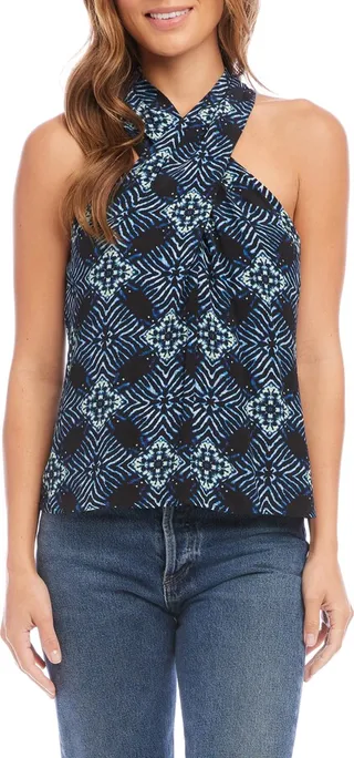 Geo Print Crossover Halter Top