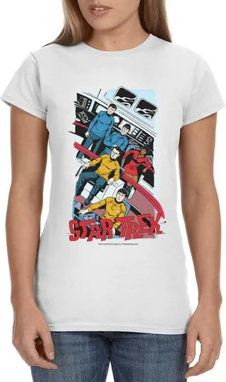 Star Trek Womens' TV Show Series Spock Kirk Character Crewneck T-Shirt (Large) White